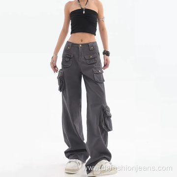 Womens Print Straight Leg Cargo Woven Twill Pants